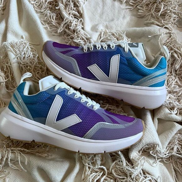 Veja Condor 2 Alveomesh Joliee Foulee Sneakers White Purple Blue US 7 NEW - Picture 1 of 12